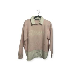 Pink and White Sweater with Collar, size L, preloved